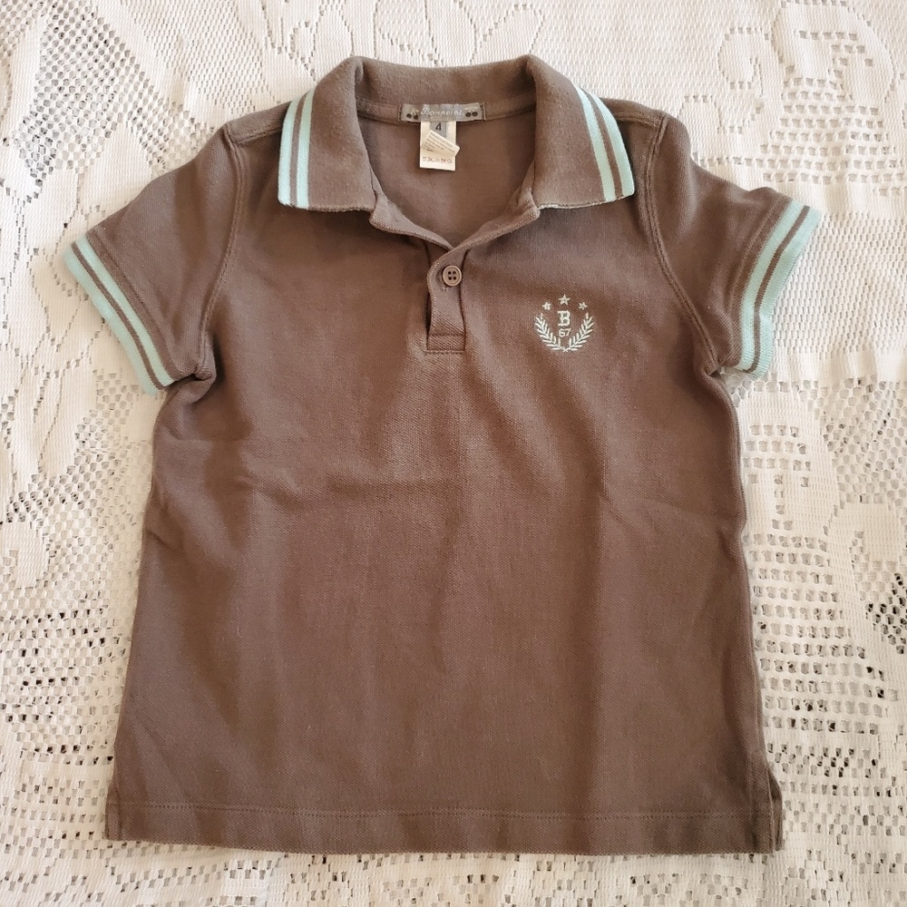 Bonpoint 🍒 pique grey polo with blue detailing